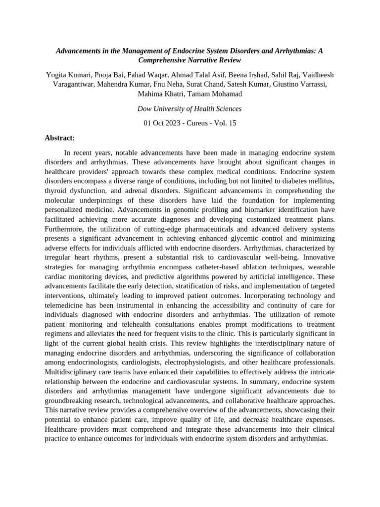 Advancements in The Management of Endocrine System Disorders and ...