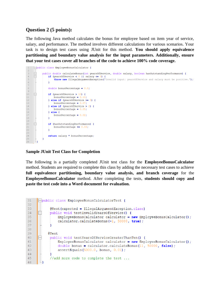 JUnit Test Cases for Employee Bonus Calculation | PDF | Computer ...