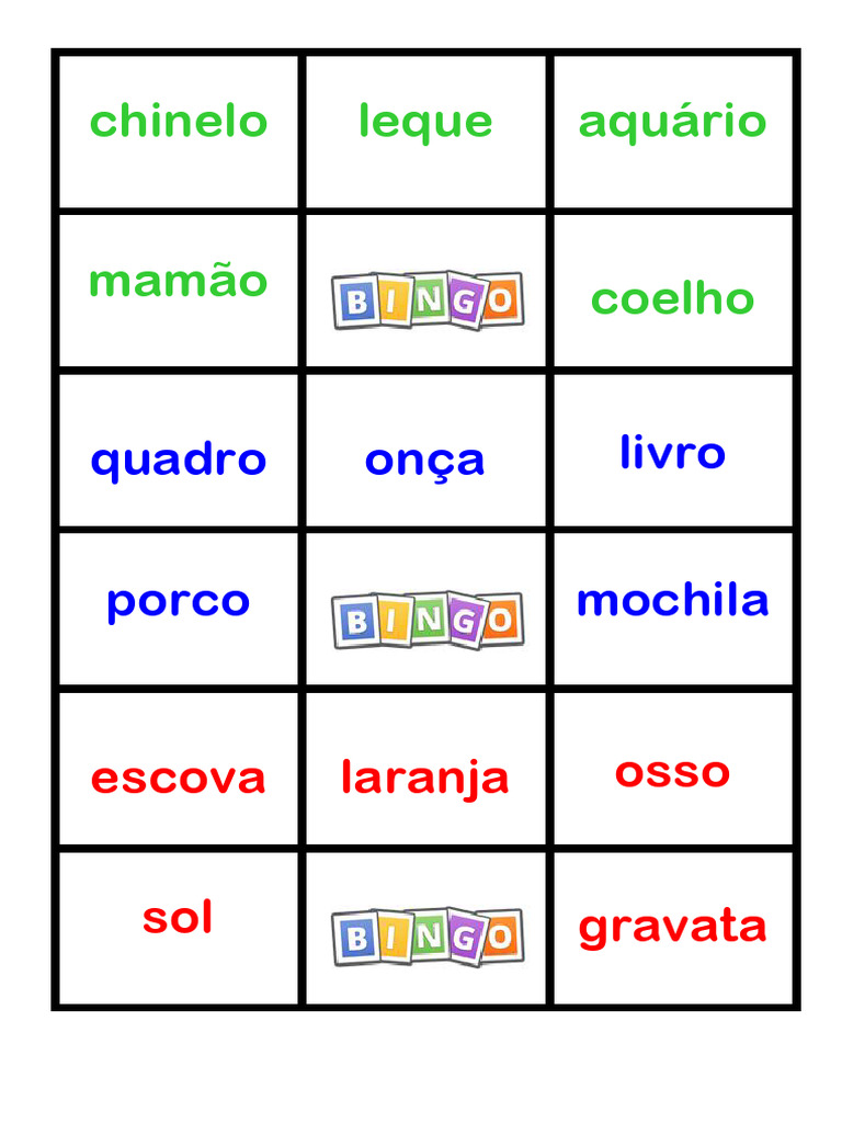 Bingo de Palavras Sílabas Complexas | PDF