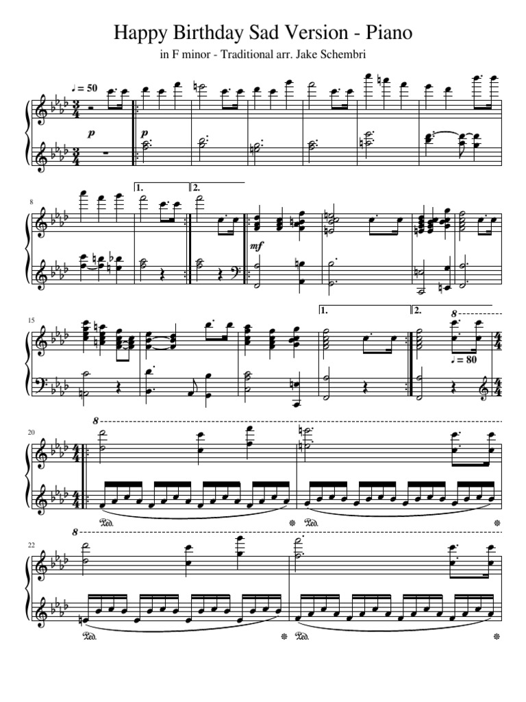 Happy Birthday Sad Piano Arrangement | PDF