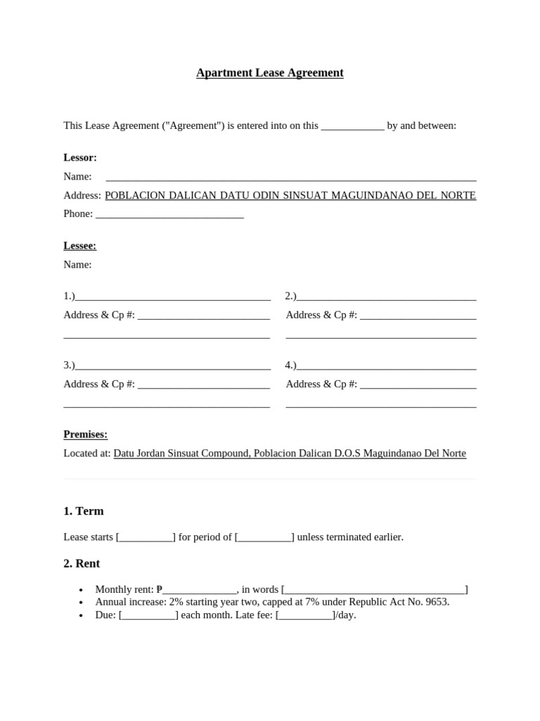 Picture of Apartment Lease Agreement | PDF | Lease | Land Law