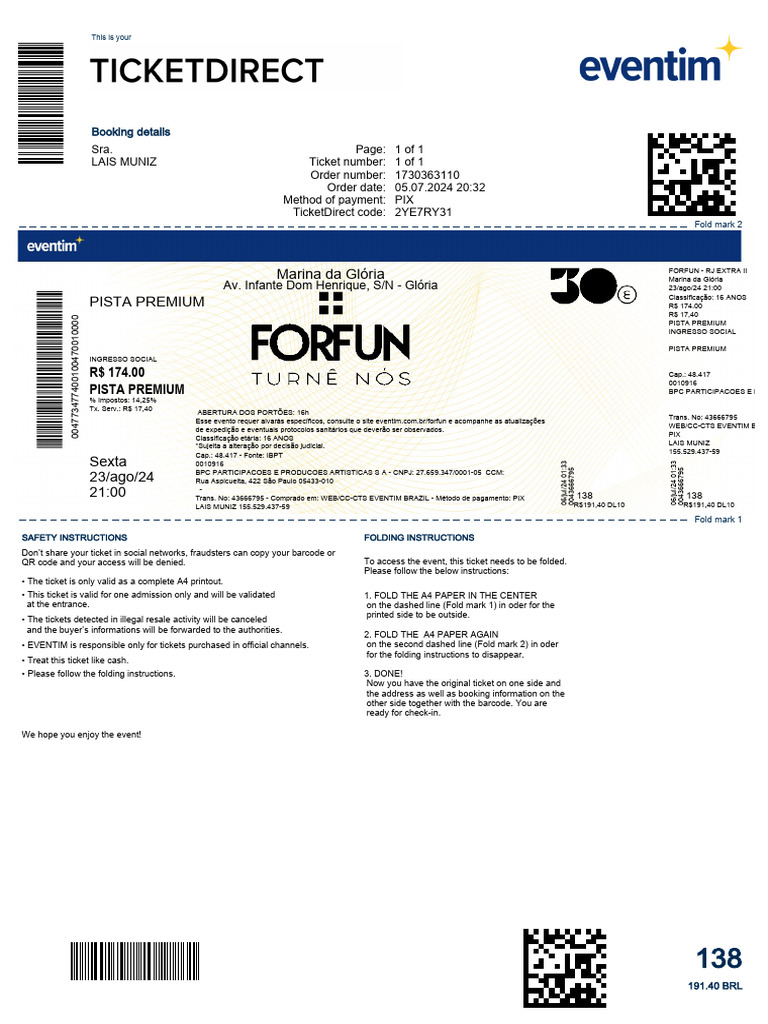 Forfun Event Ticket Details and Instructions | PDF