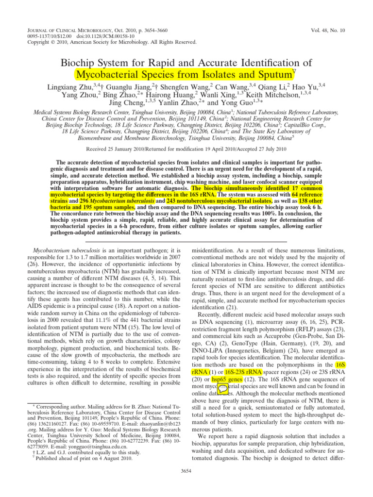 Biochip System For Rapid and Accurate Identification of Mycobacterial ...