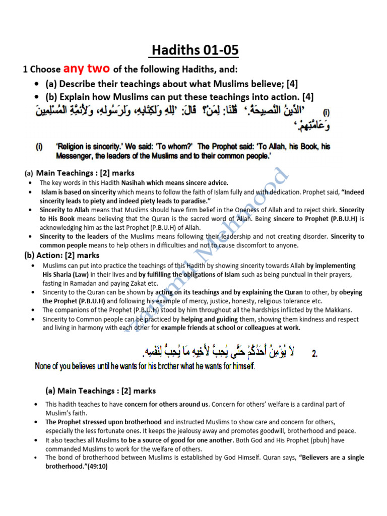 Key Teachings of Hadiths for Muslims | PDF | Quran | Islam