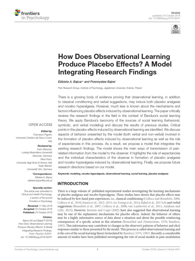 Observational Learning and Placebo Effects | PDF | Placebo | Pain