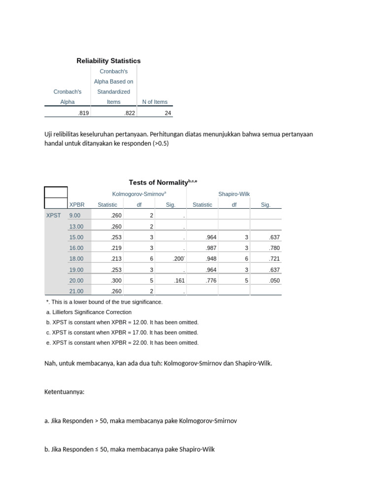 Statistik Reliabilitas dan Normalitas Data | PDF