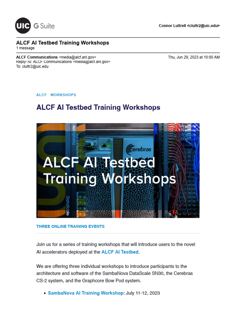 ALCF AI Testbed Training Workshops | PDF