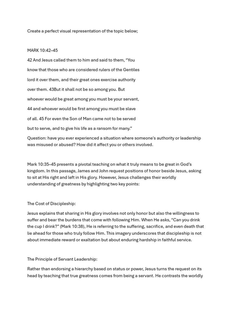 Redefining Greatness Through Service | PDF | Jesus | Gospel Of Mark