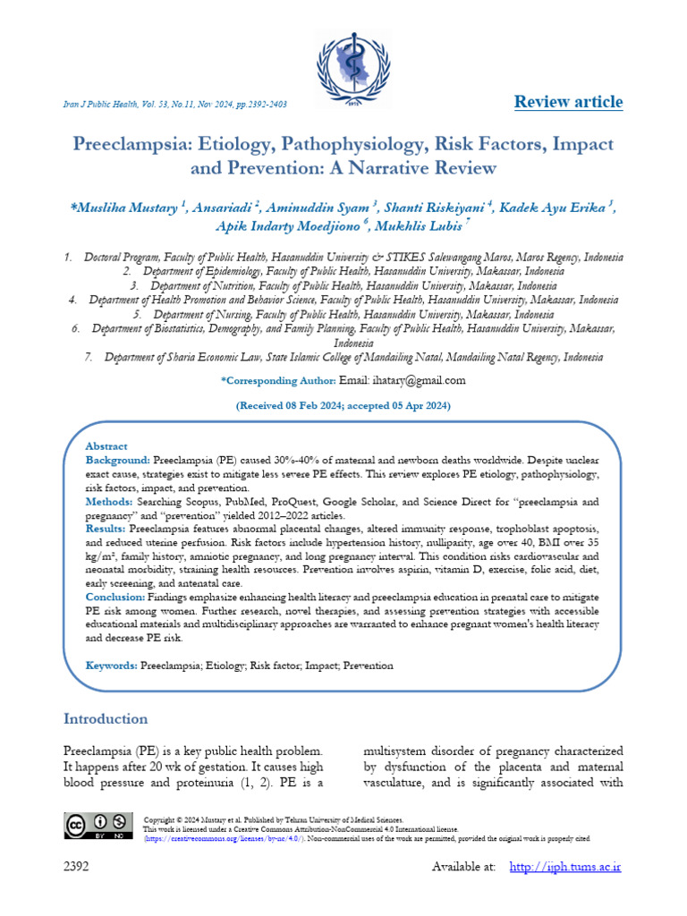 Preeclampsia Etiology, Pathophysiology, Risk Factors, Impact | PDF ...