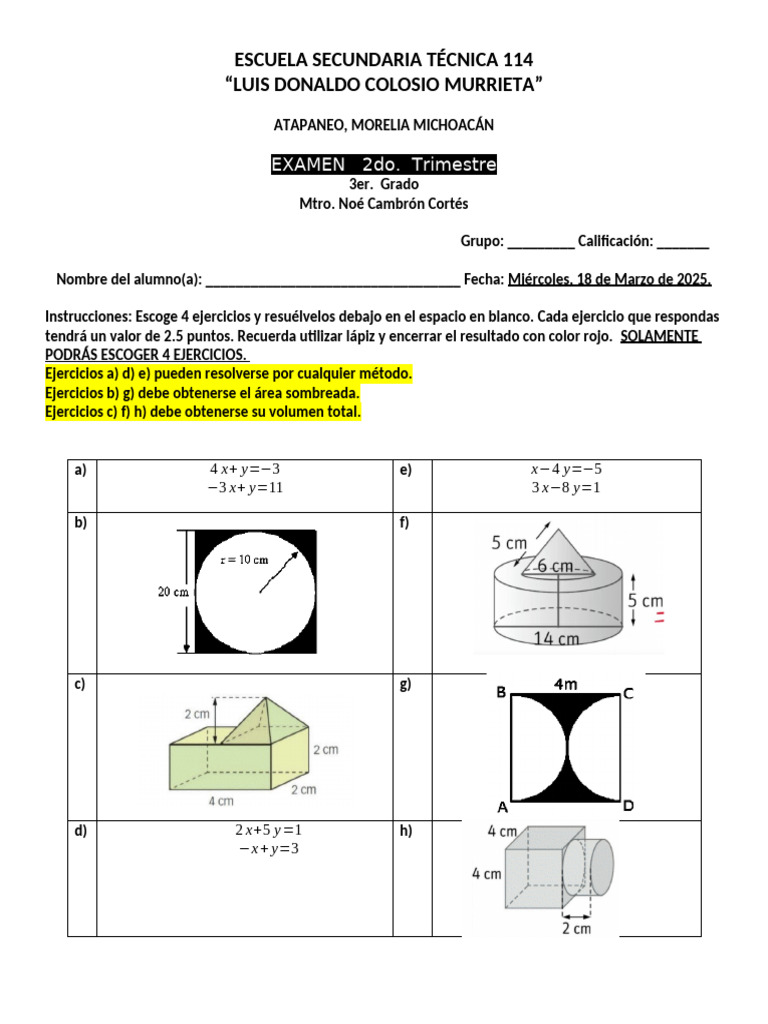 Examen 2do Trimestre 3er Grado Secundaria | PDF