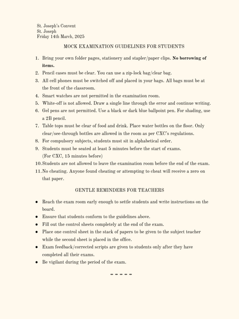 Mock Exam Guidelines 2025 | PDF