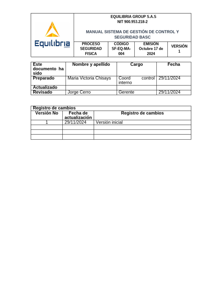 Manual de Seguridad BASC en Equilibria Group | PDF | Auditoría ...