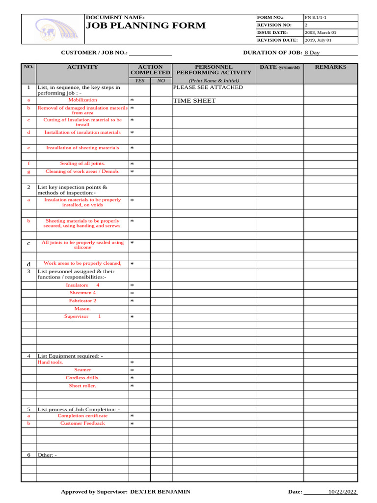 Job Planningppgpl GP2 2022 10 | PDF | Materials