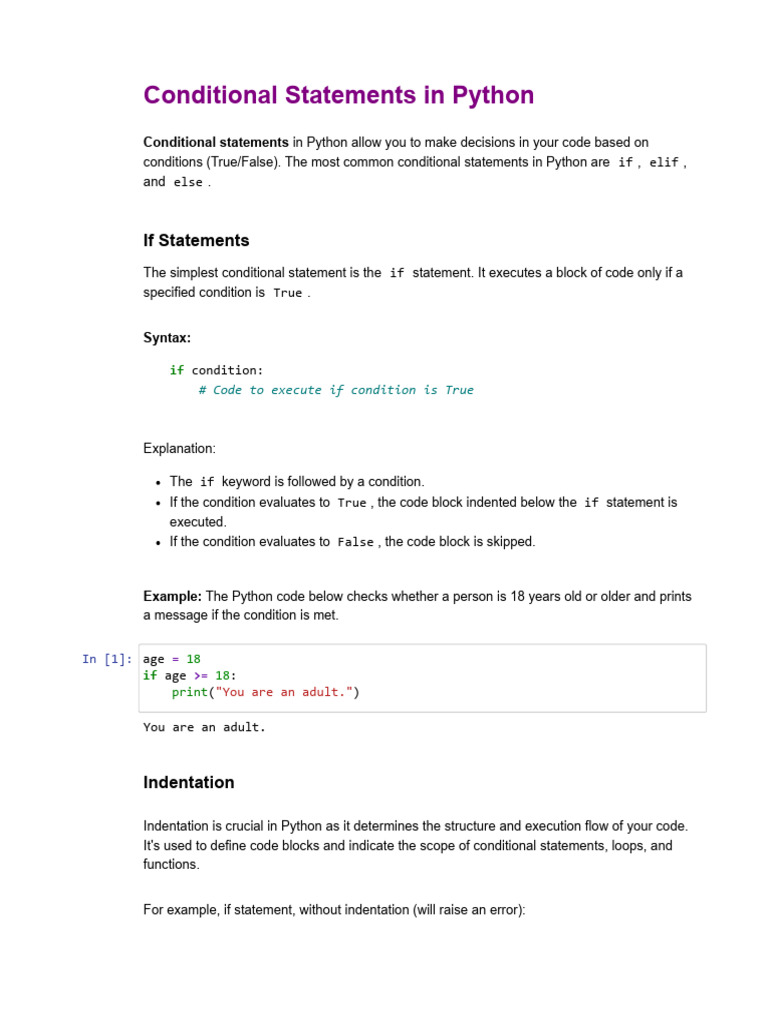 Python Conditional Statements - Jupyter Notebook | PDF | Control Flow ...