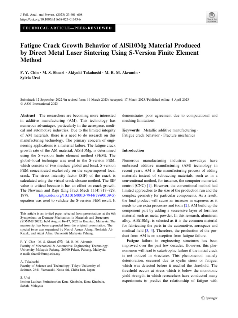 Fatigue Crack Growth Behavior of AlSi10Mg Material Produced by Direct ...