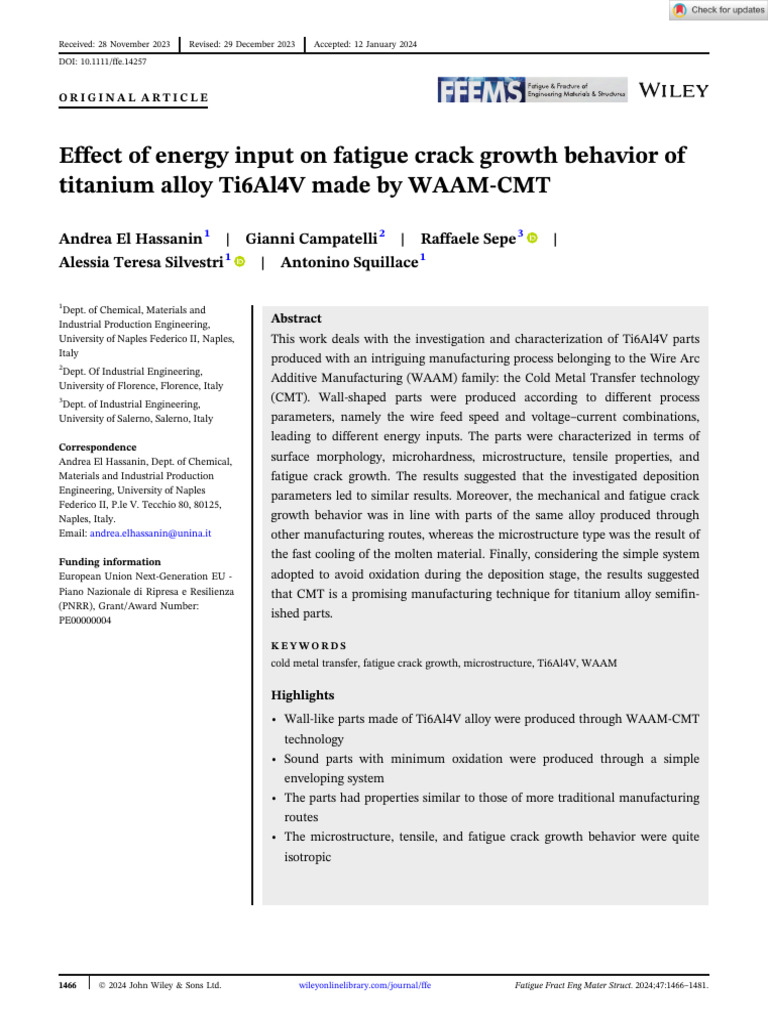Effect of Energy Input On Fatigue Crack Growth Behavior of Titanium ...