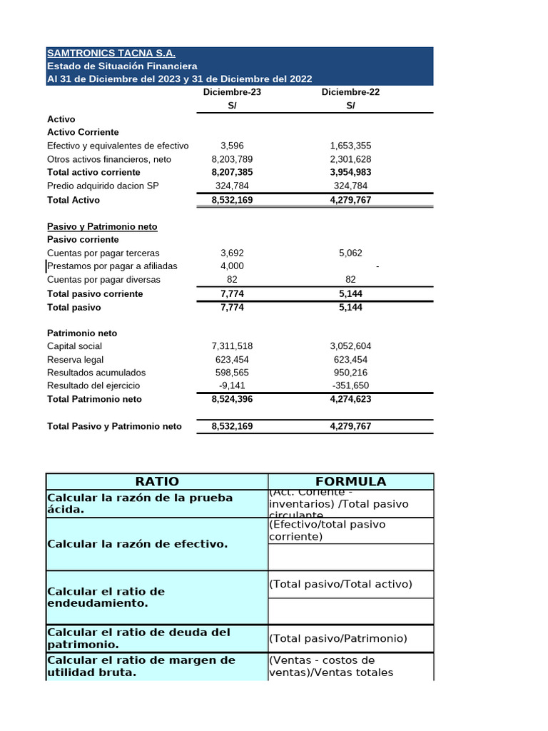 Informe Financiero SAMTRONICS 2023 | PDF | Estado de resultados | Economias