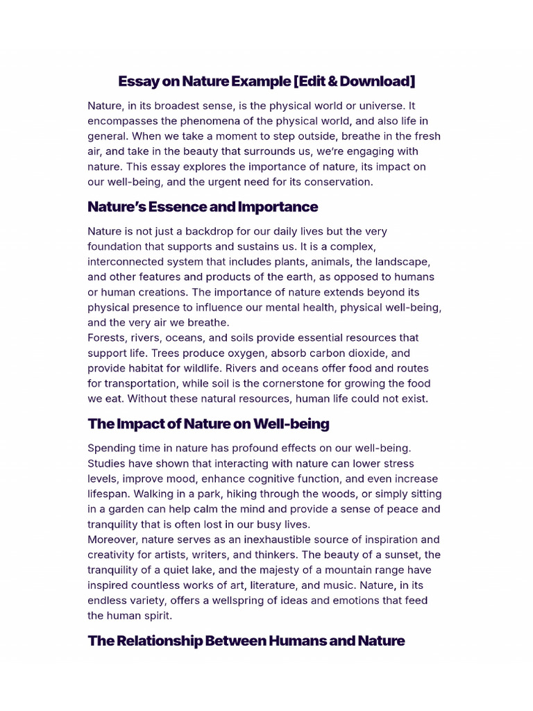 Nature Essay Sample | PDF