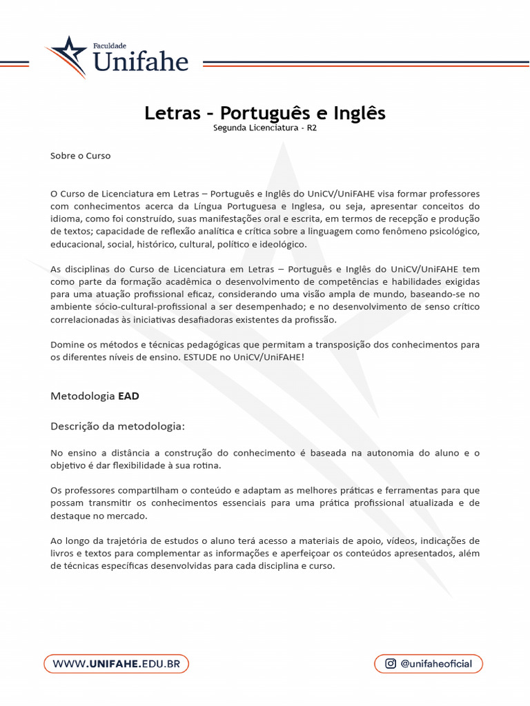Licenciatura em Letras: Português e Inglês | PDF | Pedagogia | Aprendizado
