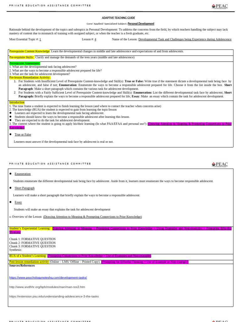 Adolescent Developmental Tasks Guide | PDF | Teachers | Adolescence