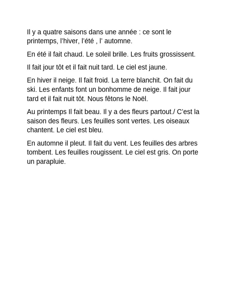 Les Quatre Saisons de l'Année | PDF