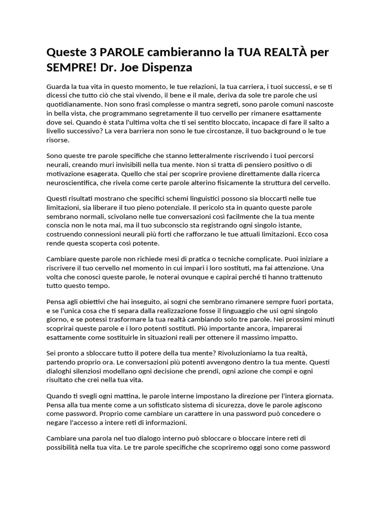 Queste 3 PAROLE Cambieranno La TUA REALTÀ Per SEMPRE! Dr. Joe Dispenza ...