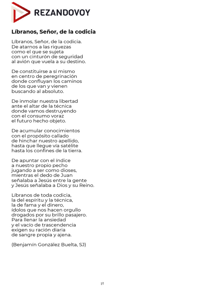 Libranos, Senor, de la codicia | PDF