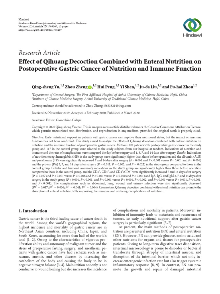 Effect of Qihuang Decoction Combined With Enteral Nutrition On Gastric ...