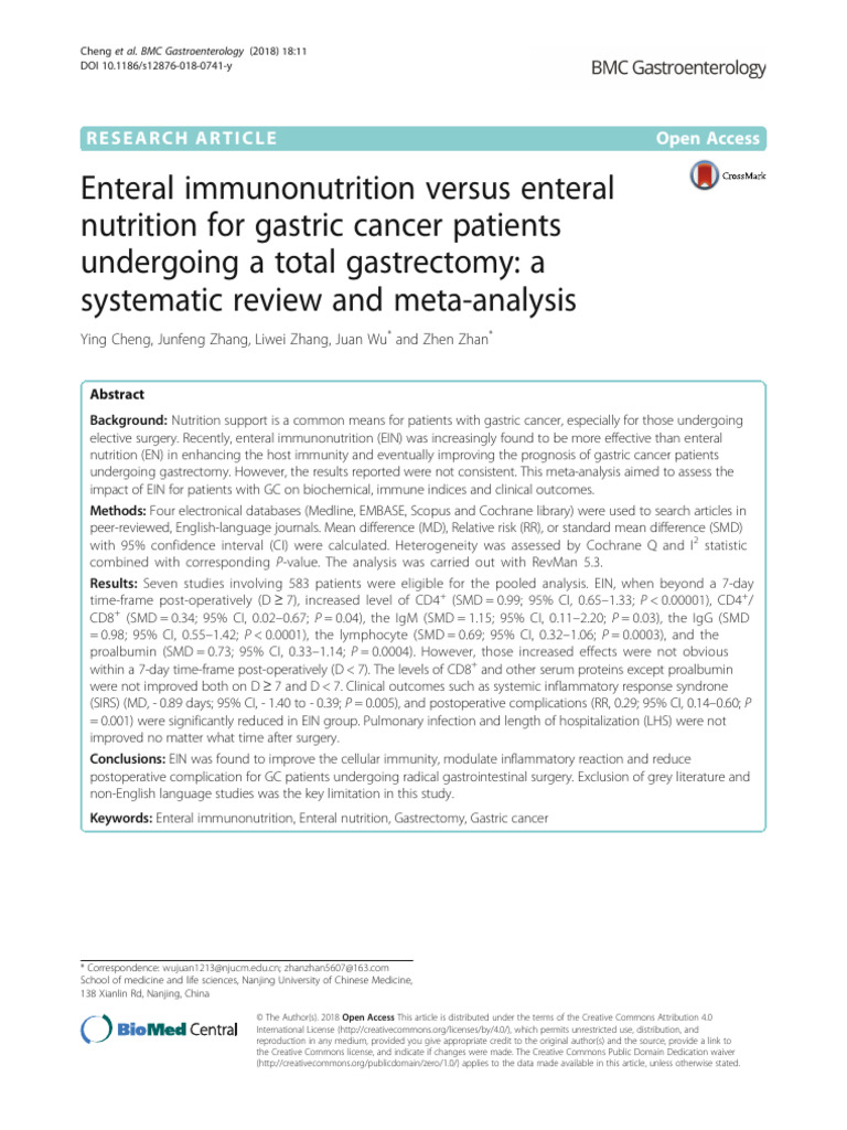 Enteral Immunonutrition Versus Enteral in Gastric Cancer 2018 | PDF ...