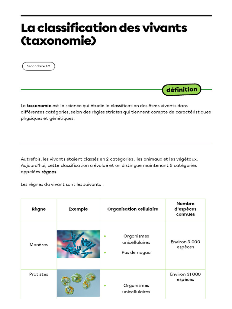 Classification des êtres vivants | PDF | Biologie | Taxonomie