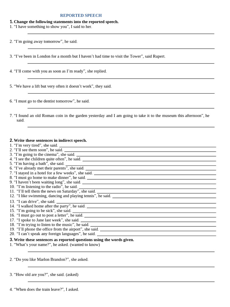 Reported Speech Exercises Guide | PDF