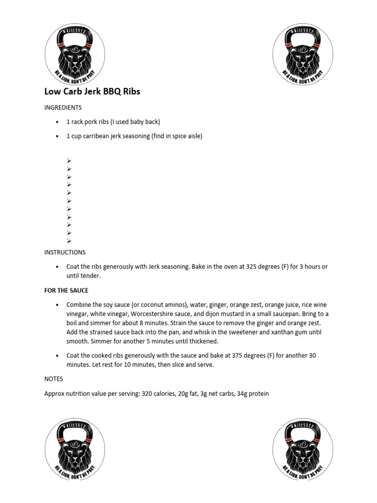 Low Carb Jerk BBQ Ribs | PDF