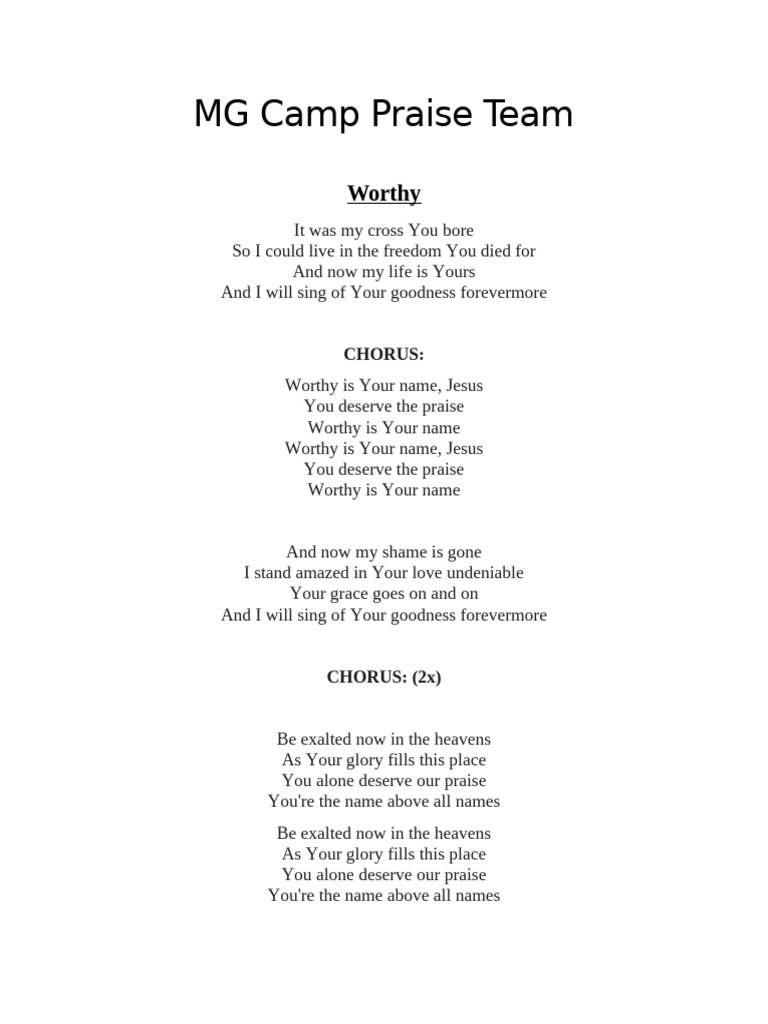 MG Praise Team Lyrics | PDF | Jesus | Glory (Religion)