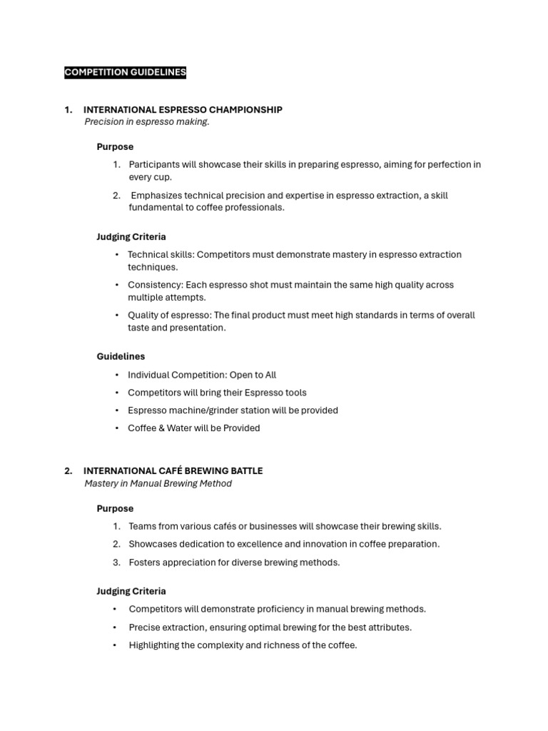 Coffee Championship Competition Guidelines Pdf Coffee Drink