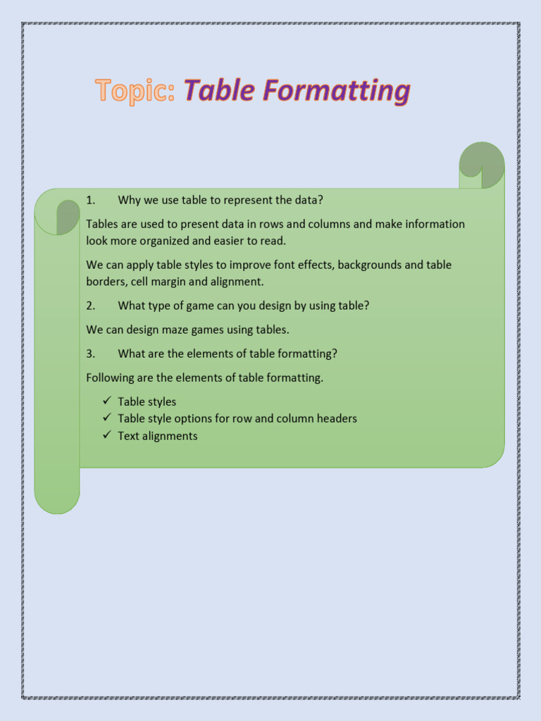 Table Formatting in ICT | PDF