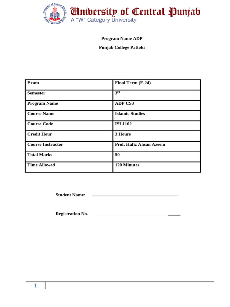 Islamic Studies Exam Paper F-24 | PDF | Ali | Prophets And Messengers ...