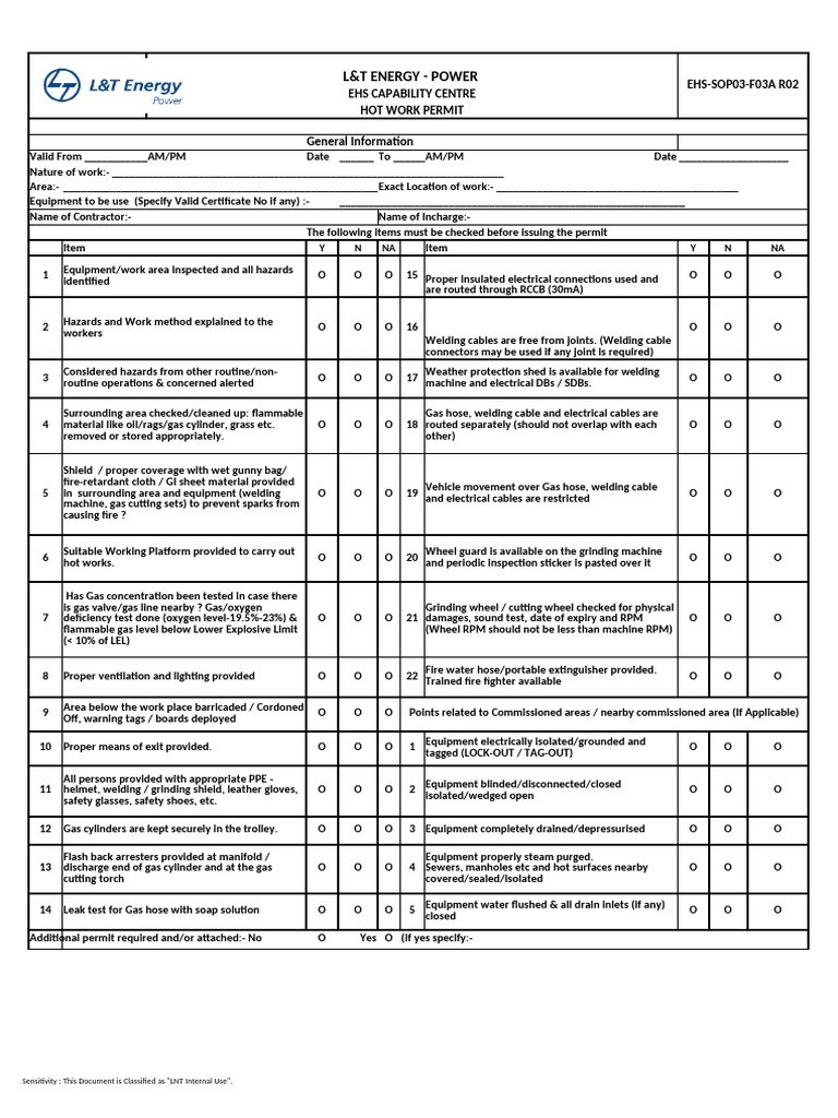 EHS-SOP03-F03A R2 Hot Work Permit - English | PDF