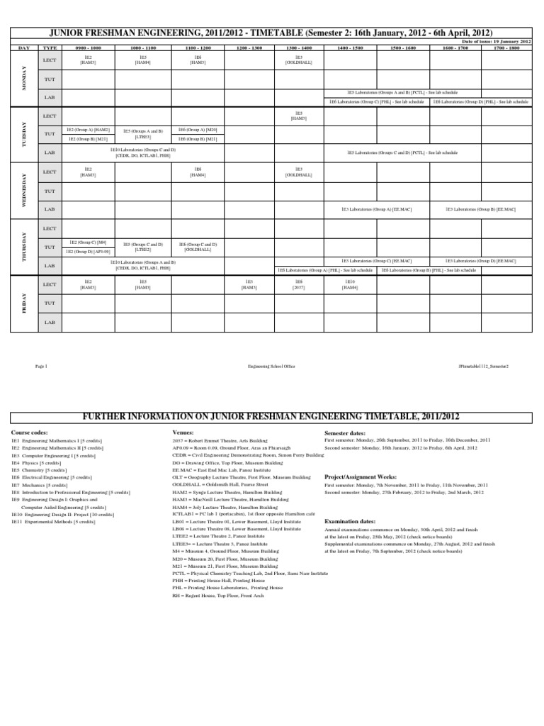 JFtimetable | PDF | Academia | Engineering