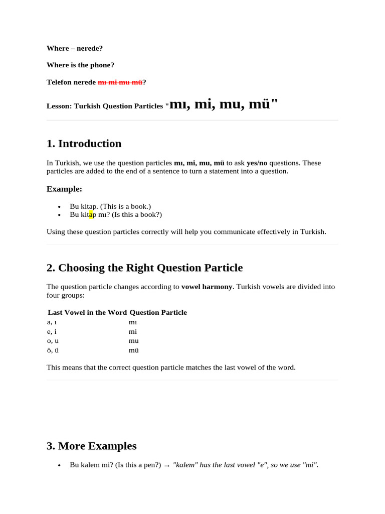 Question Particles Mi Mi̇ Mu Mü | PDF