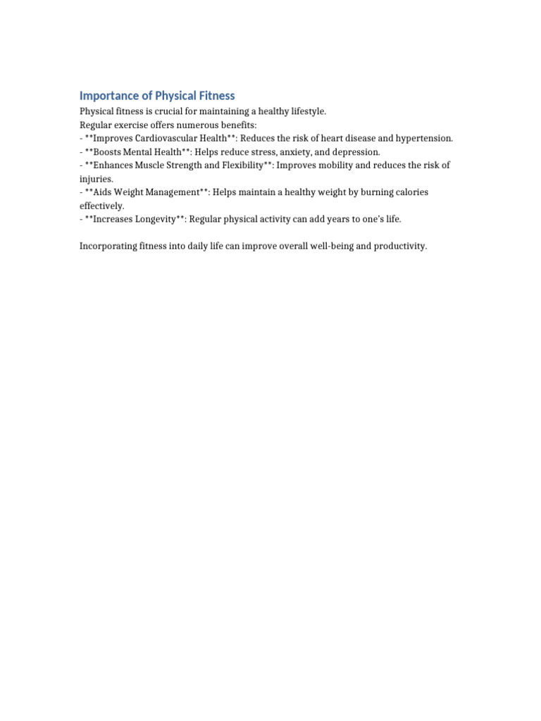 Importance of Physical Fitness | PDF