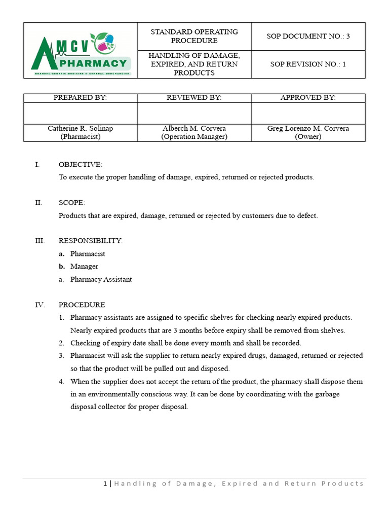 Handling of Damage, Expired, and Return Products | PDF