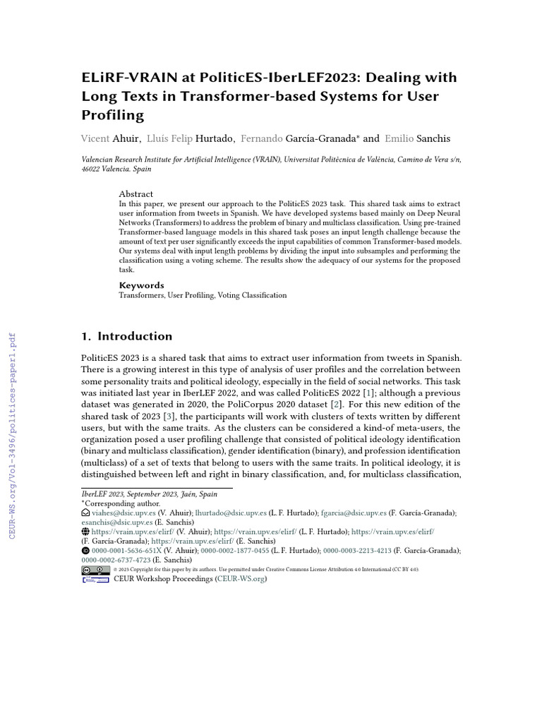 Dealing With Long Text in Transformer-Based Systems For User Profiling ...