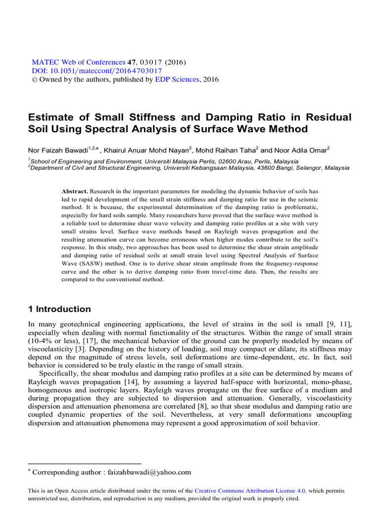 Small Strain Stiffness and Damping Ratio Analysis | PDF | Young's ...