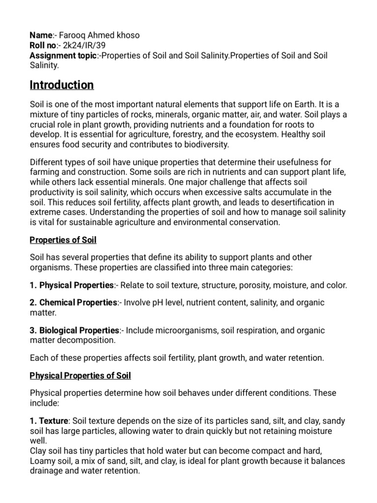 Properties of Soil and Soil Salinity | PDF | Soil | Soil Fertility