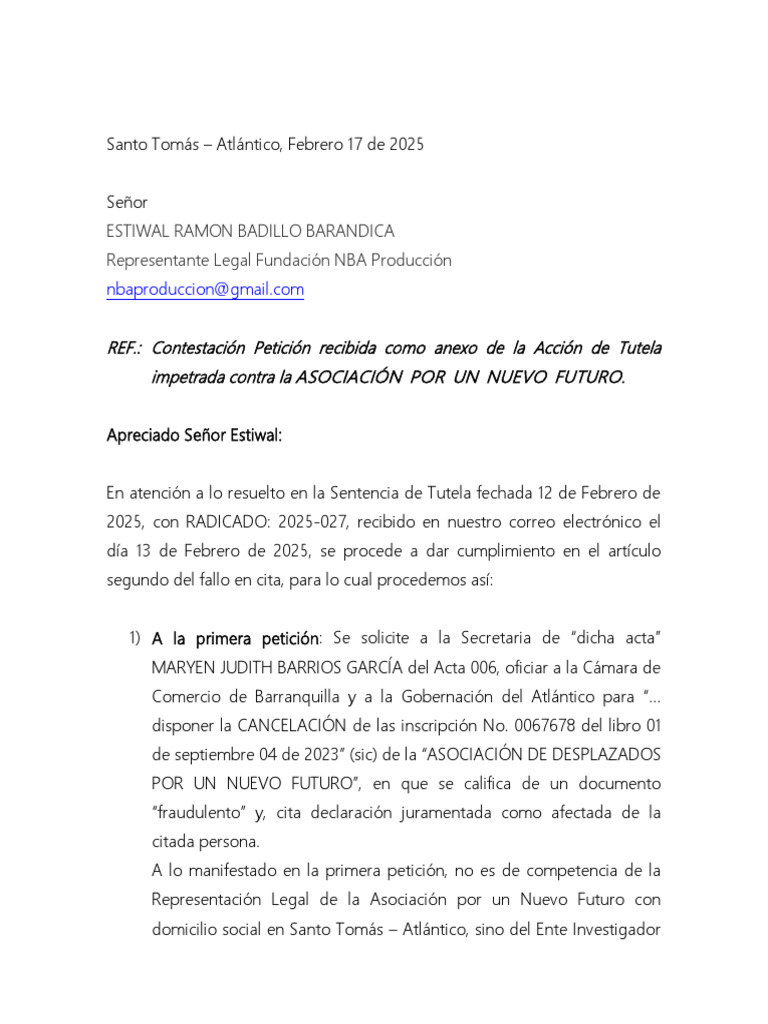 Contestación Acción de Tutela 2025 | PDF | Ley Pública | Gobierno