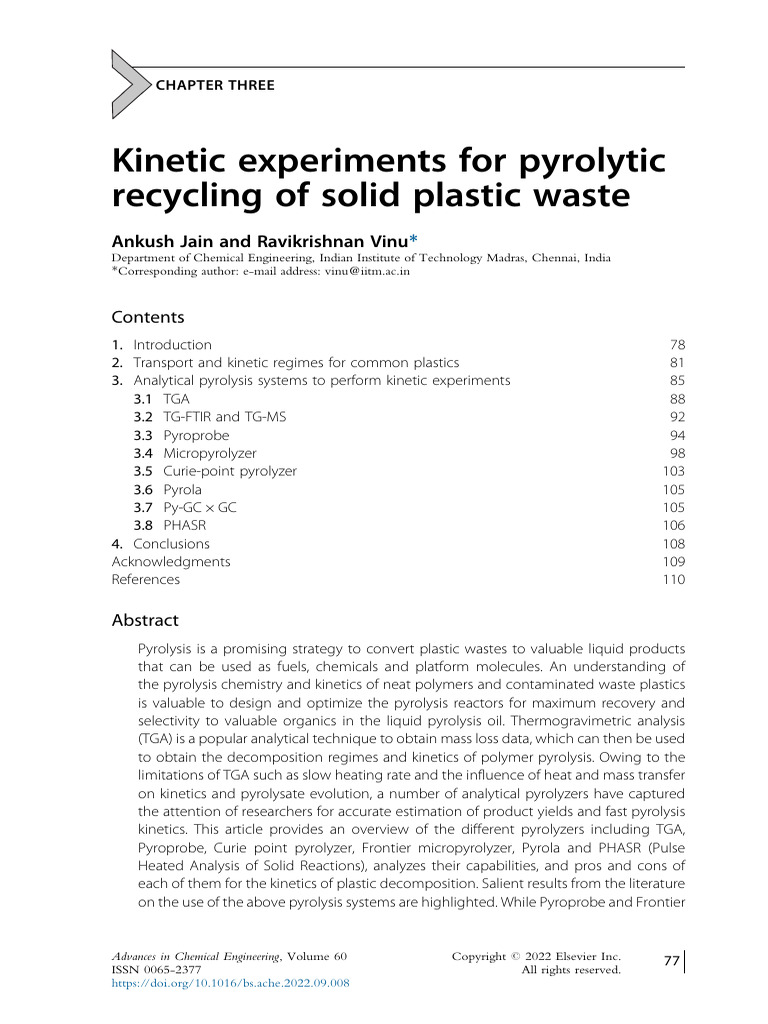 Kinetic Experiments For Pyrolytic Recycling of Solid Plastic Waste ...