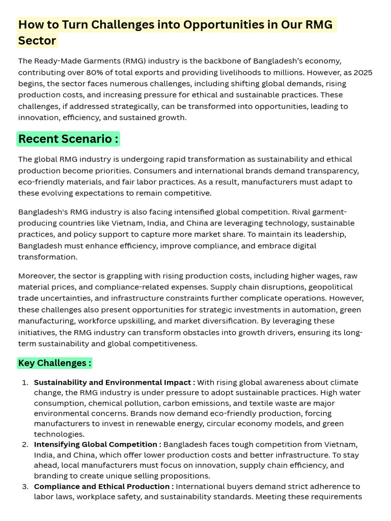 RMG Sector: Turning Challenges into Opportunities | PDF ...