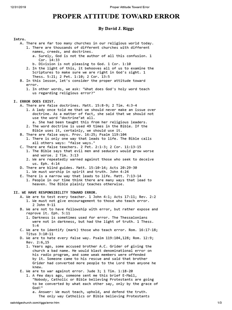 Attitude Toward Religious Error | PDF | Truth | Bible