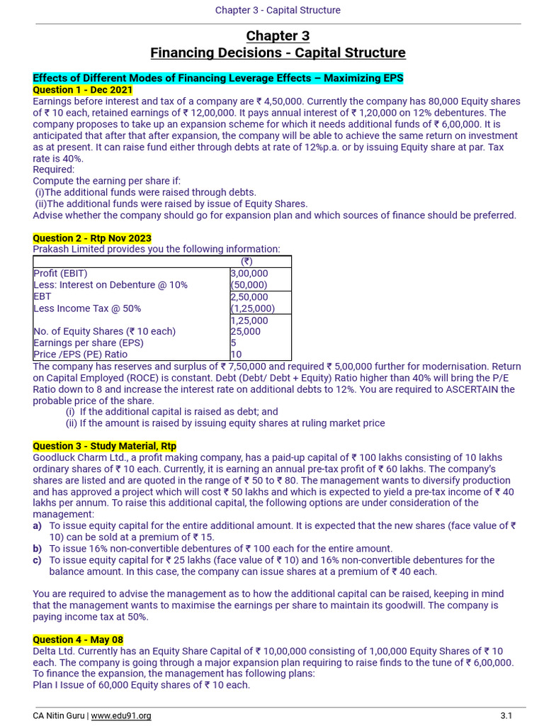 Capital Structure Analysis and EPS Computation | PDF | Capital ...