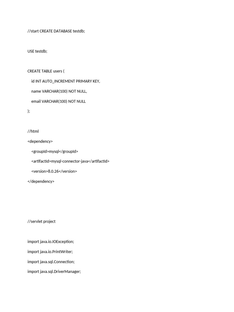 Servlet Database Connection Example | PDF | Sql | Data